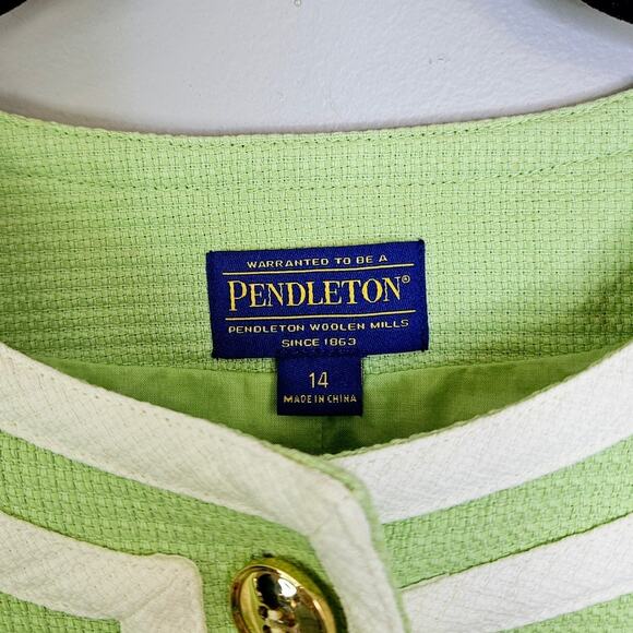 Womens Pendleton Mint Green Gold Button Front Blazer Jacket Cotton Size 14 - Picture 4 of 12